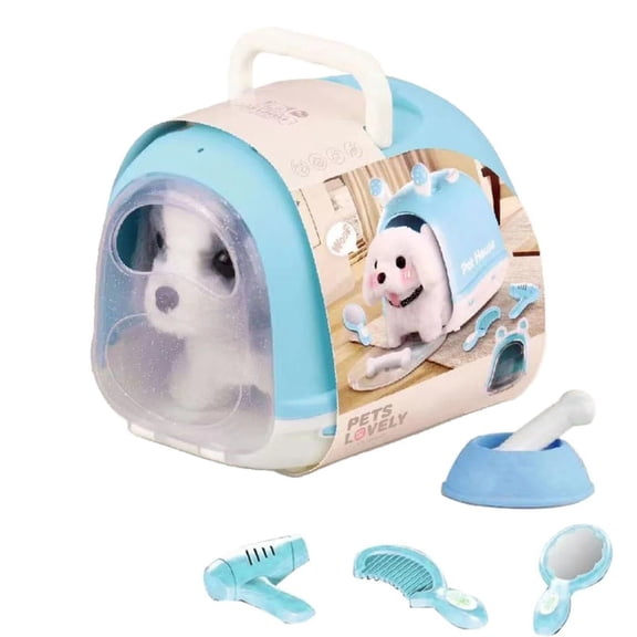 Interactive Dog Toy, Interactive Walking Barking Puppy Toy with Carrier & Pet Care Accessories, Pretend Play Birthday Gifts