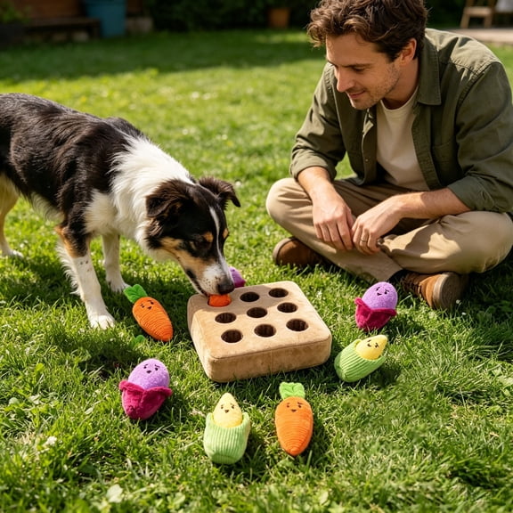 Interactive Dog Toy Vegetable Puppy Snuffle Mat with Squeaky Carrot Corn Beet Plush Burrow Puzzle Toy for Chewing Foraging Training and Boredom Relief