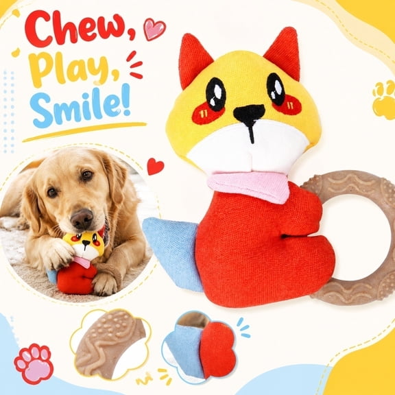 Interactive Dog Toy with Pull Rope, Fox Shape Chew Toy for Teething and Play