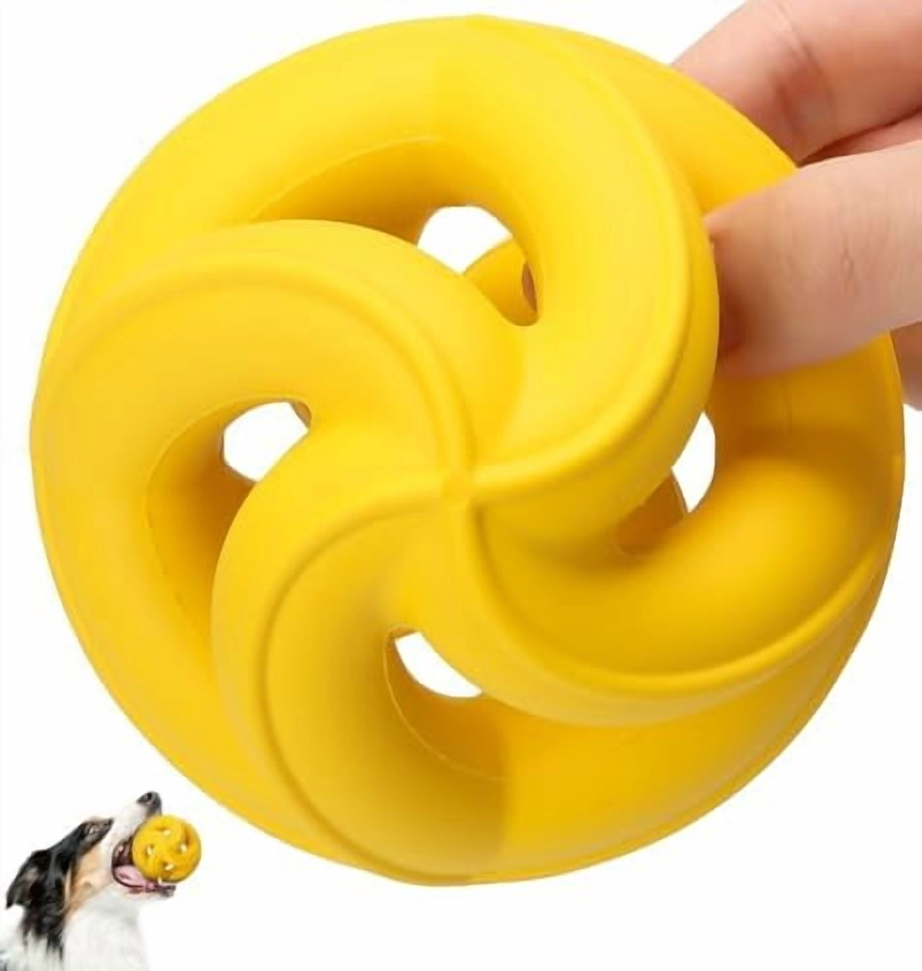 Interactive Dog Toys for Aggressive Chewers - Natural Rubber Durable Dog Toys to Keep Them Busy, Safe for Most Breeds, Dog Chew Toy for Anxiety Relief, Fetch Training, Lemon
