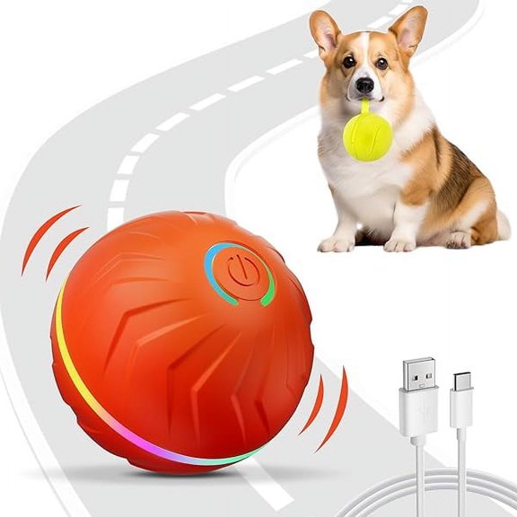 Interactive Dog Toys Ball, Moving Activated Automatic Bouncing Rolling Dog Balls with Led Lights, Smart Interactive Dog Toy for Puppy/Small/Medium Dogs & USB Rechargeable
