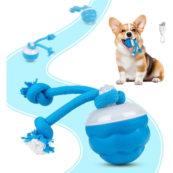 Interactive Dog Toys Ball - Smart Jumping Ball with Three Modes, Rechargeable Automatic Rolling, Bite-Resistant Knot Design for Small Medium Dogs