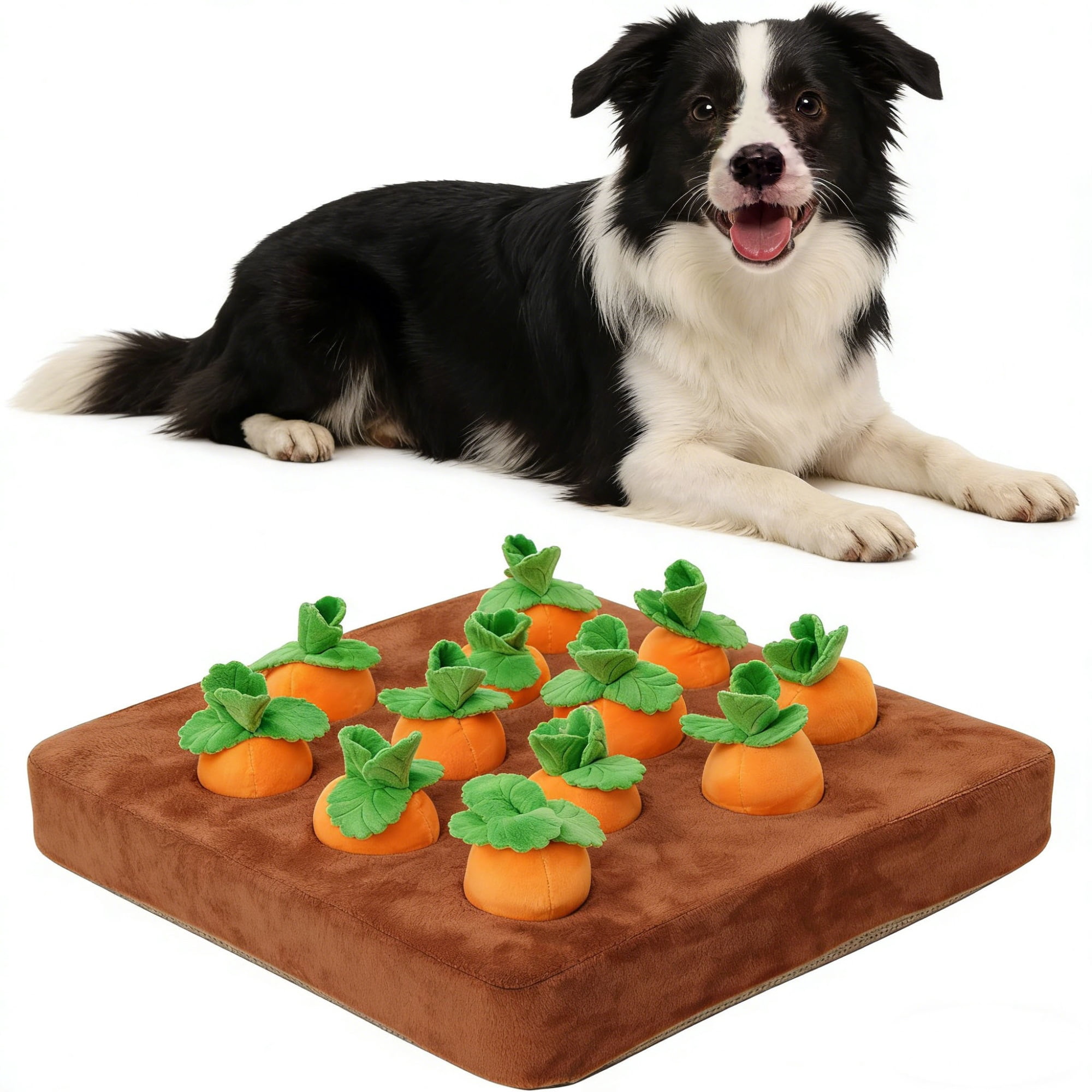 Interactive Dog Toys,Carrot Snuffle Mat for Dogs Plush Puzzle Toys 2 in 1 Non-Slip Nosework Feed Games for Pet Stress Relief with 12 Carrots.