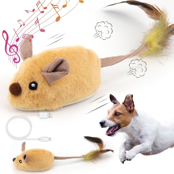 Interactive Dog Toys, Fake Mouse Moving Dog Toy with Automatic Sensor, Dog Mouse Toy with Realistic Sound & Extended Tail, Automatic Dog Toy for Cats Dogs Pet, Squeaky Dog Toys