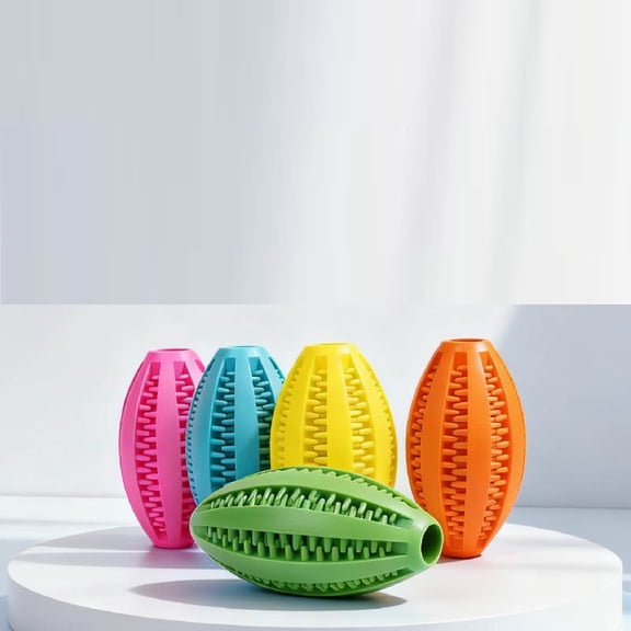 Interactive Dog Toys, Football Shaped Interactive Dog Ball, Small Dog Chew Toys, Treat Ball for Dogs, Dog Dental Care Teeth, Pink 1 Pack