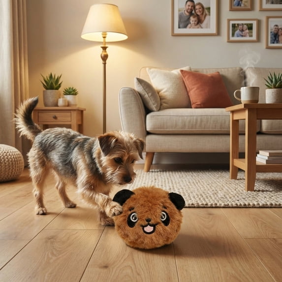 Interactive Dog Toys, Interactive Ball for Dogs, Interactive Dog Toys for Small Dogs, Small Dog Chew Toys, 3X3 Inch Brown Panda Shaped Plush Bounce Pet Toys, Portable Rolling