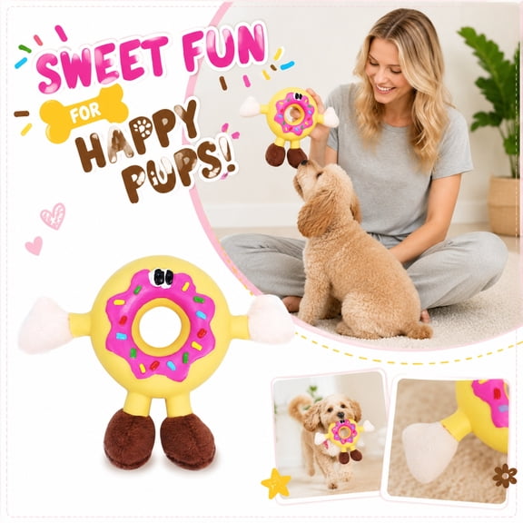Chew Toys for Dogs, Dog Chew Toys for Small Dogs, Small Breed Dog Toys, Donut Shaped Plush Parts, 5X4 Inch Anthropomorphic Donut Latex Toys with Fuzzy Plush Limbs, Gentle Chewing