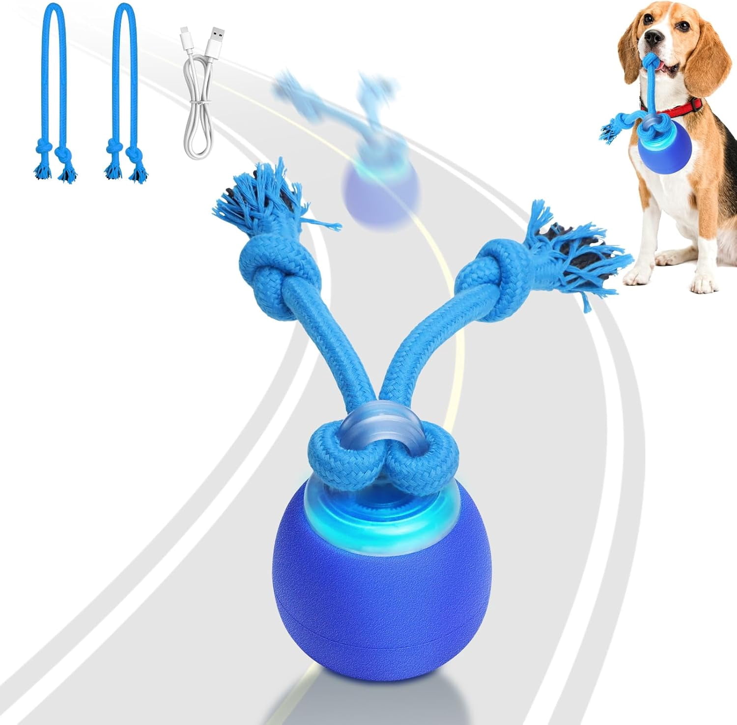 Interactive Dog Toys Touch Activated Bouncing & Jumping Dog Ball with Rope, Squeaky Doggie Toys