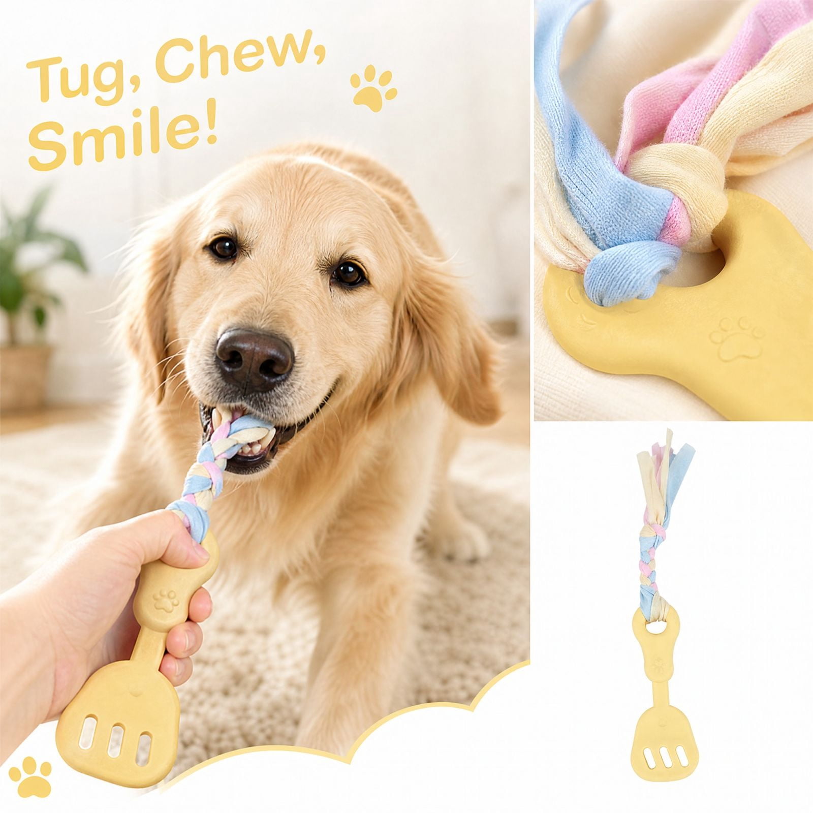 Interactive Dog Toys with Rubber Spatula and Braided Cloth Strip Design ...