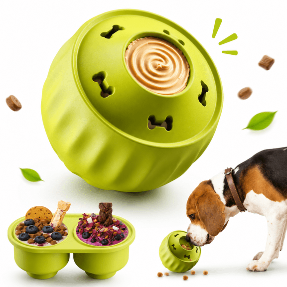 NATPLUS Durable TPR Slow Feeder Treat Ball & Chew Toy Green Ball