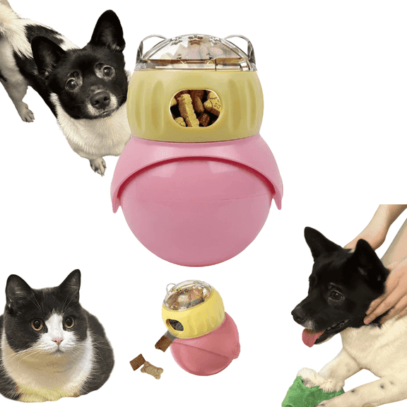 Interactive Dog Treat Dispenser Ball for Aggressive Chewers – Slow Feeder Puzzle Toy, Durable BPA-Free Plastic, Mental Stimulation, Yellow & Pink