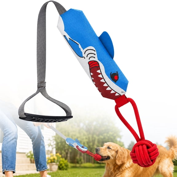 Interactive Dog Tug Toy for Indoor Outdoor Play for Small Medium Large Dogs, Shark Tug of War Dog Toy with Rope Handle, Suction Cup & Chew Ball for Training