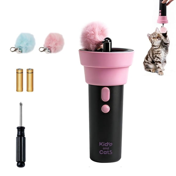 Interactive Electric Cat Teaser Launcher - Automatic Catapult Wand Toy with 2 Replacement Pom-poms, Recyclable One-Click Launch Fishing Pole for Indoor Cats to Relieve Boredom and Hunting Instincts