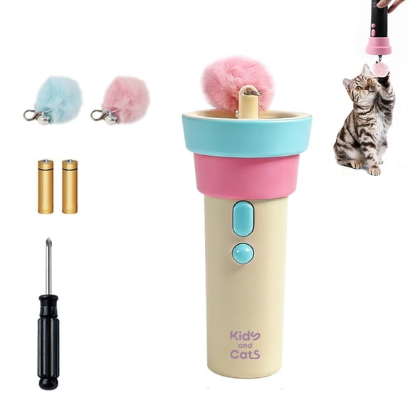 Interactive Electric Cat Teaser Launcher - Automatic Catapult Wand Toy with 2 Replacement Pom-poms, Recyclable One-Click Launch Fishing Pole for Indoor Cats to Relieve Boredom and Hunting Instincts