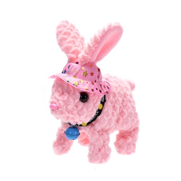 Interactive Electric Plush Lamb's Wool Simulation Rabbit Toy With Long Ears, Hat, Bell, Jumps & Sounds Activated, Soft Plush Electronic Pet Toy For Teens & S, 1Pc