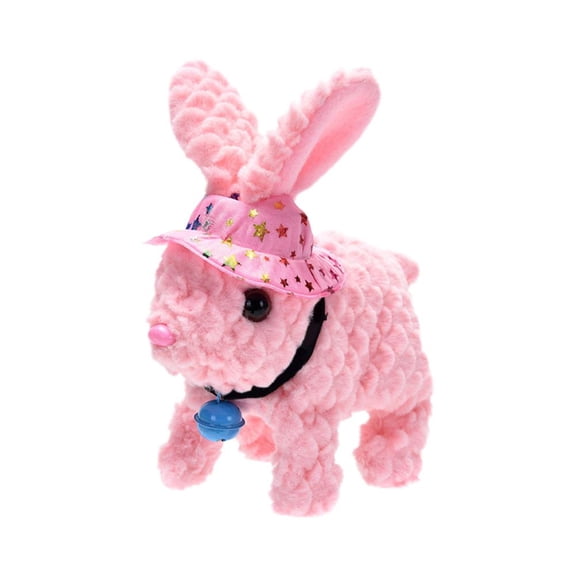 Interactive Electric Plush Rabbit Toy, Walking & Jumping Bunny with Wiggling Ears & Sound, Realistic Electronic Pet for Kids Easter Gift (Hat Style Varies)