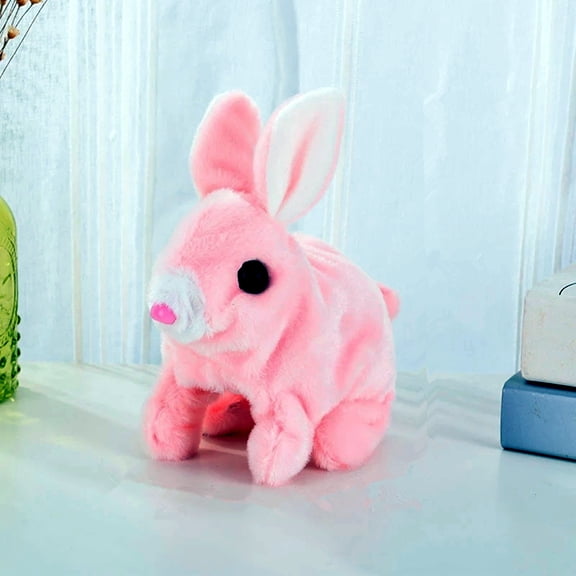 Interactive Electronic Bunny Toy - Jumping, Sound & Movement Pet Simulator for Kids, Realistic White Stuffed Animal with Moving Ears/Nose, Requires 2 AA Batteries (7.3in) Pink