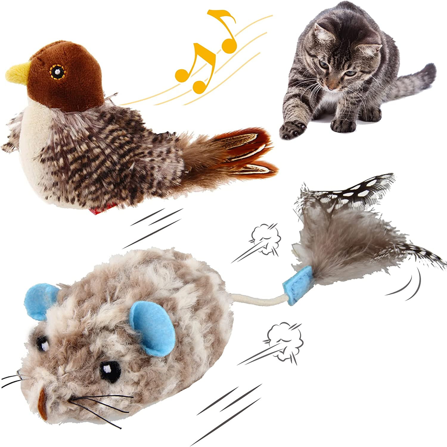 Interactive Electronic Cat Toy, Automatic Chirping Bird Toy Squeaky