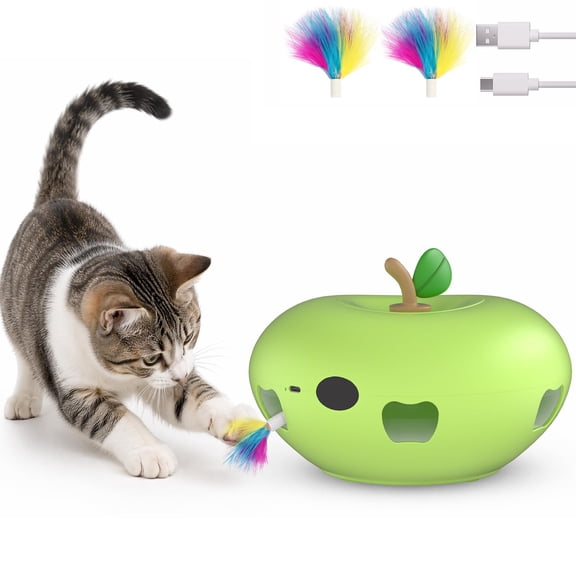 Izrizr Interactive Electronic Cat Toys, Automatic Kitten Toys for Indoor Cats with Feathers,USB Powered (Green)