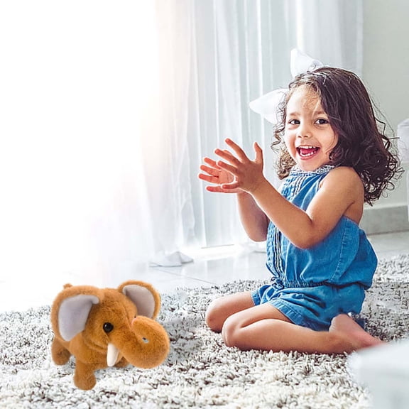 Interactive Electronic Elephant Toy Walking Trumpeting Nodding Pet Playful Companion for Kids Collectors, 16 cmx9.5 cmx20 cm, Brown