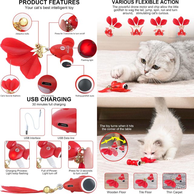 Interactive Electronic Feather Cat Toys with Bell and LED Light for
