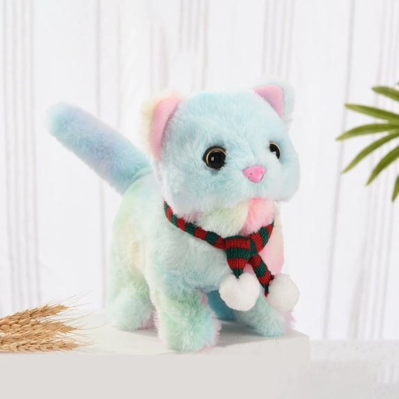 Interactive Electronic Pet Kitten Robotic Cat Plush Toy Battery Operated Animated Stuffed Animal with Purring Sounds Walking Movements Scarf for Kids Adults Birthday Gifts Christmas Decor