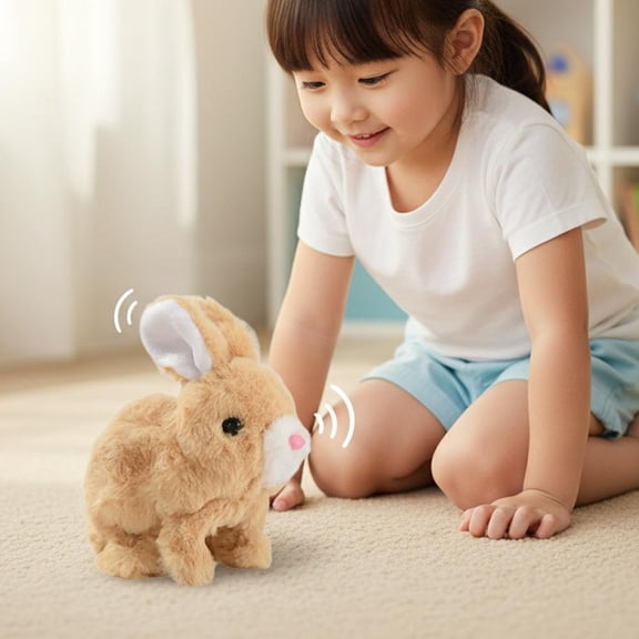Interactive Electronic Pet Plush Bunny Toy, Realistic Rabbit with Walking Sounds & Wiggle Ears, Lifelike Animated Toy for Toddlers Kids, Easter Birthday Gift for Boys Girls