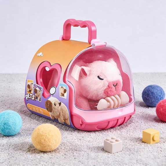 Interactive Electronic Pet Robotic Capybara Plush Toy Battery Operated Animated Stuffed Animal with Portable Pet Carrier Lifelike Motion Soothing Sounds for Kids Birthday Gifts Sensory Play