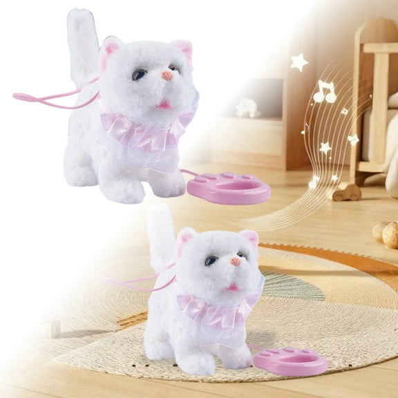 Interactive Electronic Plush Cat Toy, Remote Control Walking Meowing Cat with Sounds, Realistic Stuffed Animal Pet for Kids