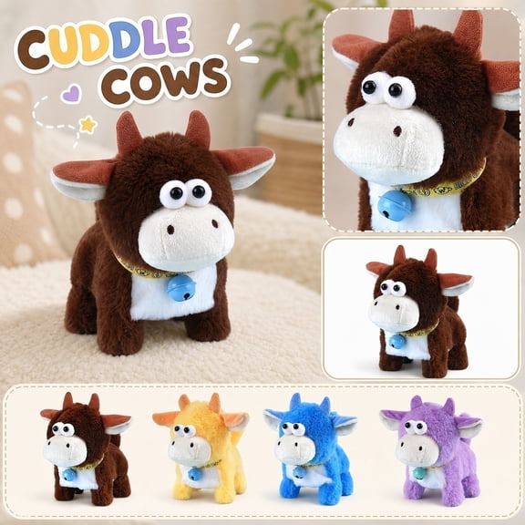 Interactive Electronic Plush Cow Walking Sound Wagging Tail Robotic Pet Cute Animated Farm Animal Fun Learning Companion Gift for Pet Lovers Teens Family , 1Pack Blue