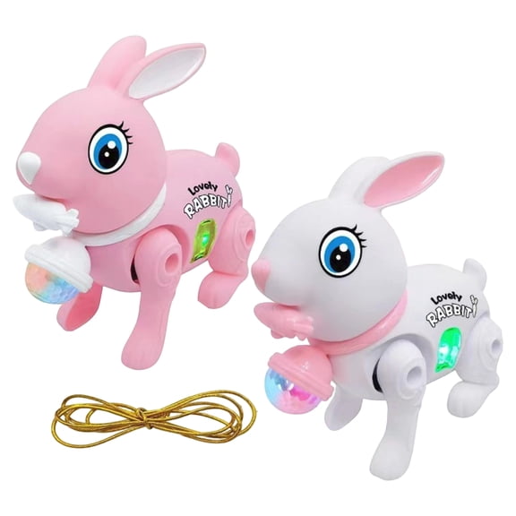 Interactive Electronic Rabbit Toy, Remote Control Leash + Colorful Lantern, A Cute Rabbit Toy That Walks And Lights Up, 2.75*2.9*5.7 Inches, Pink And White.