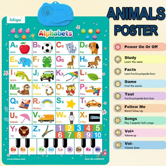 Interactive English Talking Wall Chart - Touch Activated English Sound Vocabulary Chart, Wall-Mounted Learning Chart, 3 AA Batteries Required and Not Included for Portable Use, 17*25in, Green
