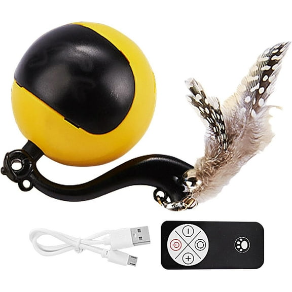 Interactive Feather Ball - Cat Remote Ball, Automated Rolling Orb with Sound | TIFOR Motion Activated Ball, USB Moving Feline Sphere Kitty Plaything, Intelligent Toys for Cat Kitten