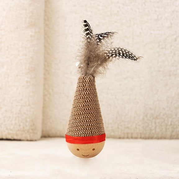 Interactive Feather Cat Toy With Bell Tumbler Roly-Poly Teaser Wand For Kitten Physical Exercise Boredom Relief Self-Playing Pet Toy Indoor Activity