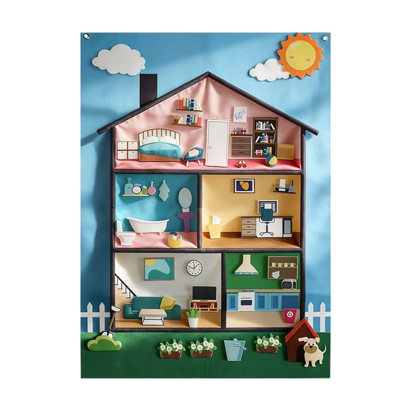 Interactive Felt Dollhouse Story Board - 104x75cm Sensory Learning Toy for Preschoolers 3 , Educational Play & Storytelling Set (1 Pack)