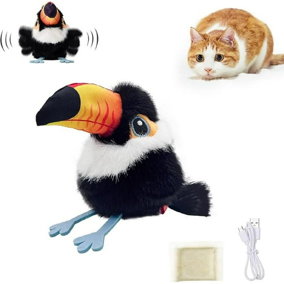 Interactive Flapping Bird Cat Toy, Touch Activated Plush Exercise Toy with Moving Wings, Rechargeable Indoor Play Toy for Cats, 5.1 in