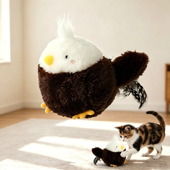 Interactive Flapping Eagle Cat Toy, TouchActivated Chirping Plush Bird Toy with Catnip Packs, USB Rechargeable Hunting Enrichment Toy for Indoor Kittens & Small Dogs, No Flying