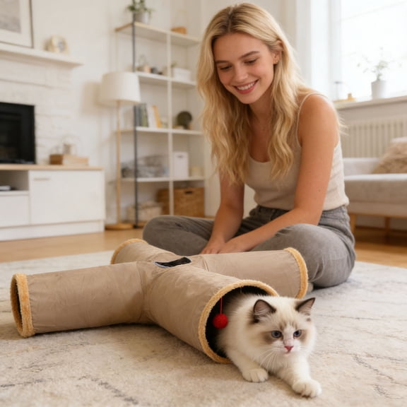 Interactive Flexible Steel Wire Cat Play Tunnel for Indoor Cats Knitting Pet Toy