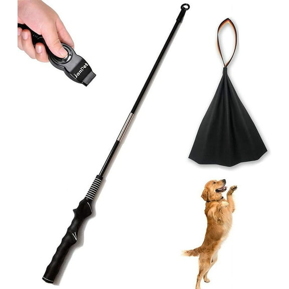 Interactive Flirt Pole Toy for Dogs Chase and Tug of War Leather Bite Rag for Dog Training, K9 Puppy Toy to Build Prey Drive,Train Bite Grip