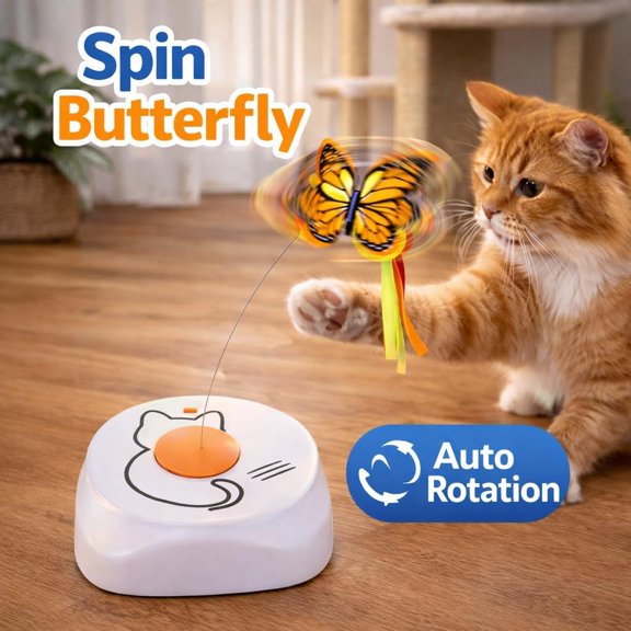 Interactive Fluttering Butterfly Cat Toy with Motion Wand Keep Cats Active, Engaged & Entertained