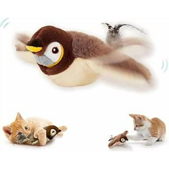 Interactive Flying Bird Cat Toy with Gategrass, Brown & Beige Bird Shape