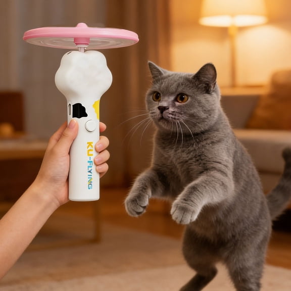 Interactive Flying Saucer Cat Toy Rechargeable Teaser Toy with Colorful Flying Rings Indoor Boredom Relief Cat Chase Fetch Disc Launcher Hunting Exercise Toy for Cats Dogs Indoor Outdoor Yard