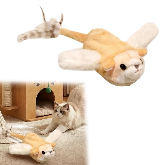 Interactive Flying Squirrel Cat Teaser Toy, Automatic Wiggling Motion Wand, Simulates Prey Movement Stimulates Hunting Instinct, Battery Operated, for Indoor Cats Kittens Boredom Relief