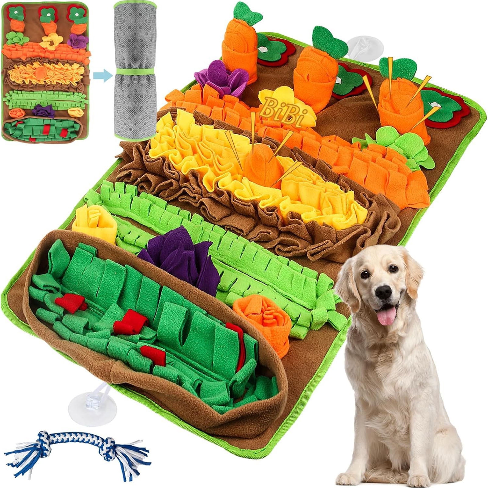 Interactive Foraging Puzzle Toy is a Sniffing Mat with Hidden Treat Pockets for Dogs Cats and Rabbits, Washable for Indoor Pet Play