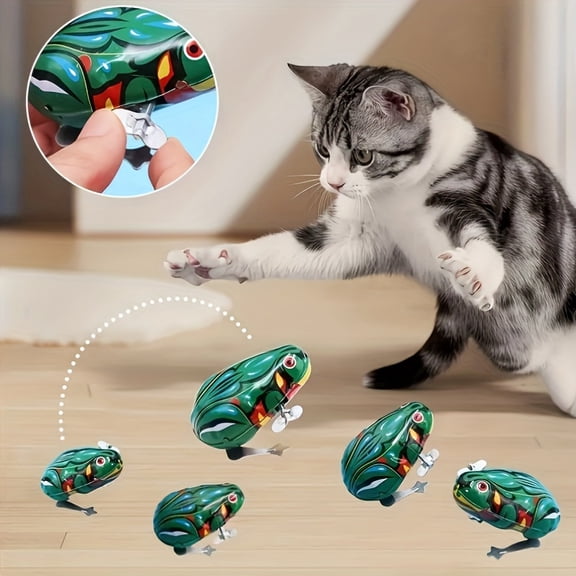Interactive Frog Toy For Cats, Wind-Up Tin Toy With Spring Mechanism, Retro Collectible Frog Toy For Pet Entertainment, Cat Toy For Indoor Outdoor Play, 1 Piece Frog Toy