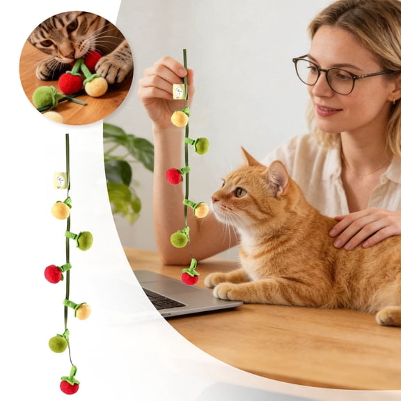 Interactive Fruit Shaped Cat Teaser Toy with Squeaky String and Chewable for Indoor Outdoor Play