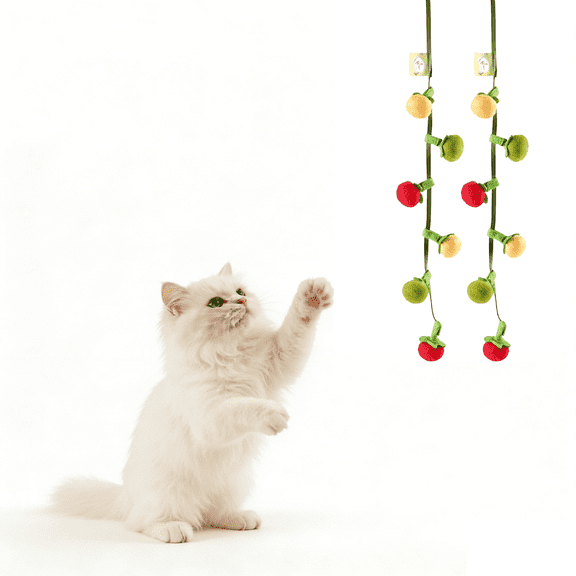 Interactive Fruit-Shaped Catnip Toy String, Cat Teaser Squeaky String with Catnip Bell, Small Persimmon and Tomato Teeth Cleaning Chew, Interactive Cat Toys (2pcs)