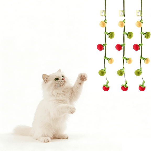 Interactive Fruit-Shaped Catnip Toy String, Cat Teaser Squeaky String with Catnip Bell, Small Persimmon and Tomato Teeth Cleaning Chew, Interactive Cat Toys (3pcs)