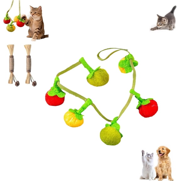 Interactive Fruit-Shaped Catnip Toy Strings, Small Persimmon and Cherry Tomato cat Teaser Sticks, Ringing cat Toys, a Great Way to Relieve Boredom and Play with Cats