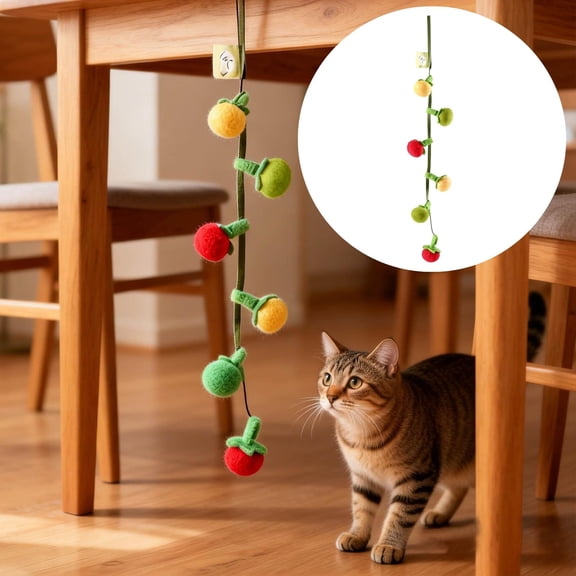 Interactive Fruit Shaped String Cat Teaser Squeaky Toy With Small Persimmon Cherry Tomato Teeth Cleaning Chew for Indoor